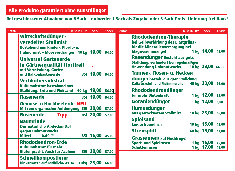 Kostenlose Lieferung bei Bestellung unserer Gartenprodukte